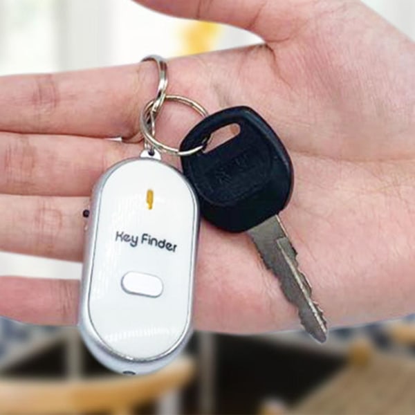 LED Anti-Lost Key Finder Locator Nyckelring Whistle Sound Keyring white One-size