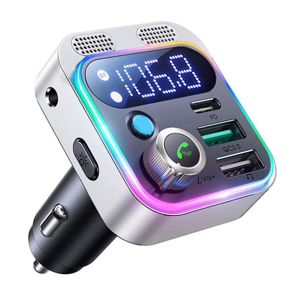 Bluetooth 5.3 FM-sändare MP3 Adapter Laddare Handsfree Dubbla Mikrofoner UK