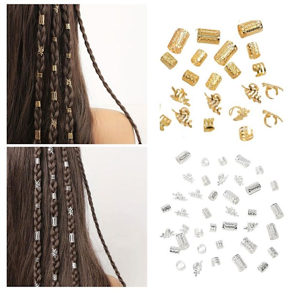 Hårringar för Dreadlocks Hårflätor Ihåliga Hår Hårnål Ring Flätor Pärlklämma Manschetter R2o5 Golden One size