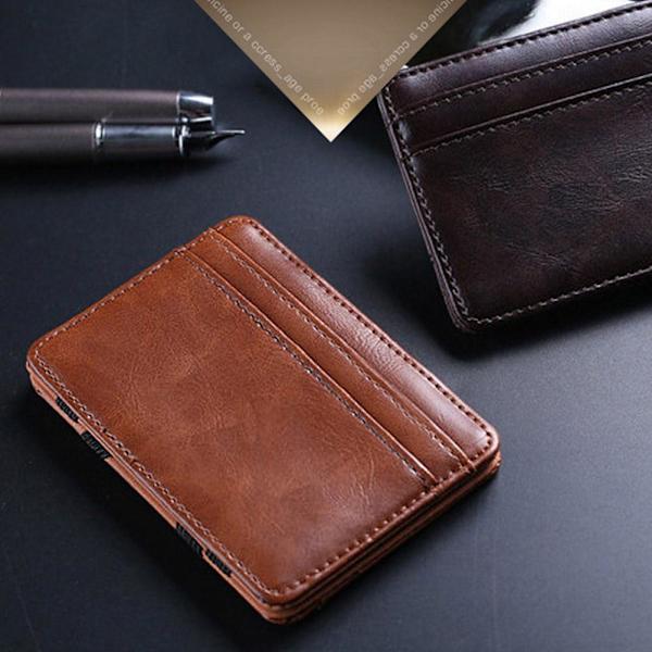 【Lägsta Pris】Koreansk Stil PU Läder Magisk Plånbok Korthållare Färg Mynt Dragkedja Neutral N7S5 brown One-size