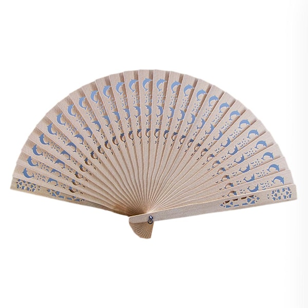 Fläkt av ihåligt sandelträ för bröllop och evenemang - Elegant Full Flush Wood Des M7M7 dolphin Closed 20.5cm, unfolded 35cm
