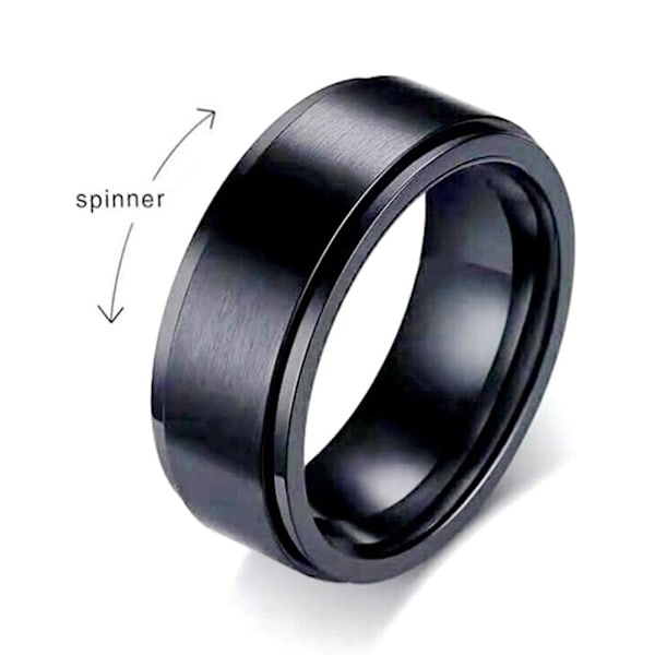 Anti-ångest Spinner Fidgets Roterande Ringar Unisex Stål Svarta Ringar V5G2 Black2 12