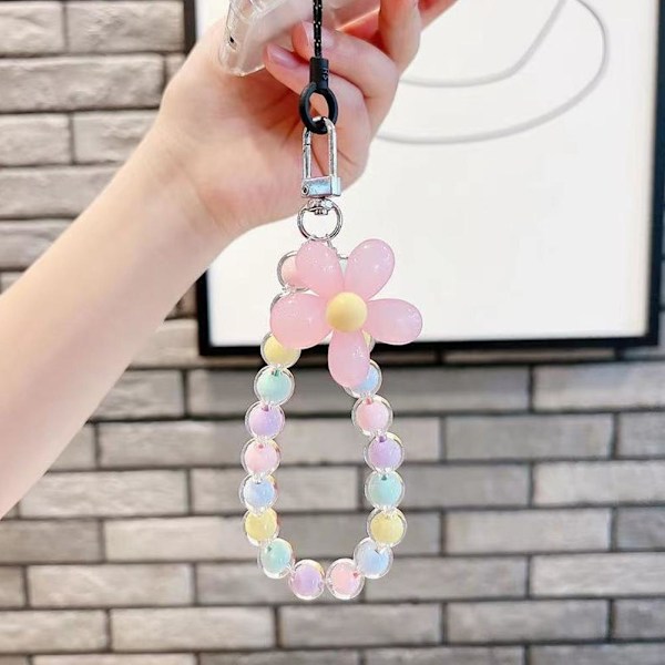 Handledsrem Telefon Lanyard Pärlor Telefonkedja Mobiltelefonrem Mobilkedja J9M4 Colorful pearl pink flower 1set