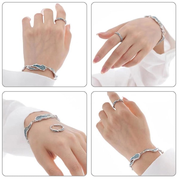Blå Våg Armband Ring Nisch High-end Design Armband Mode Ring Mångsidigt Par W3J6 E 1pcs