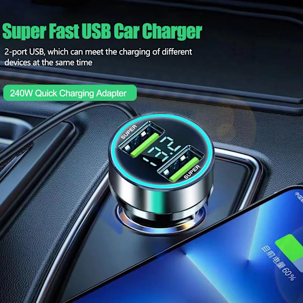 Snabb Billaddare 2 USB-Portar Universal Socket Adapter För iPhone 240W Het Silver 240w one size