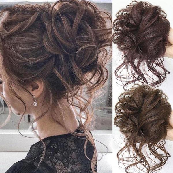 Hårförlängning för kvinnor, chignon, rufsigt hårknut, hästsvans, lockiga hårförlängningar. Hår B0A6 2 One-size