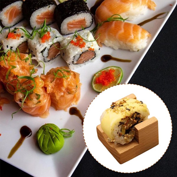 Sushi Taco-hållare i trä, U-formad Sashimi-tallrik, Sushi Hand Roll-hållare Sushi Display Rack Serveringsbricka, Sushi Serveringsbräda Taco Display S three-compartment 1pcs