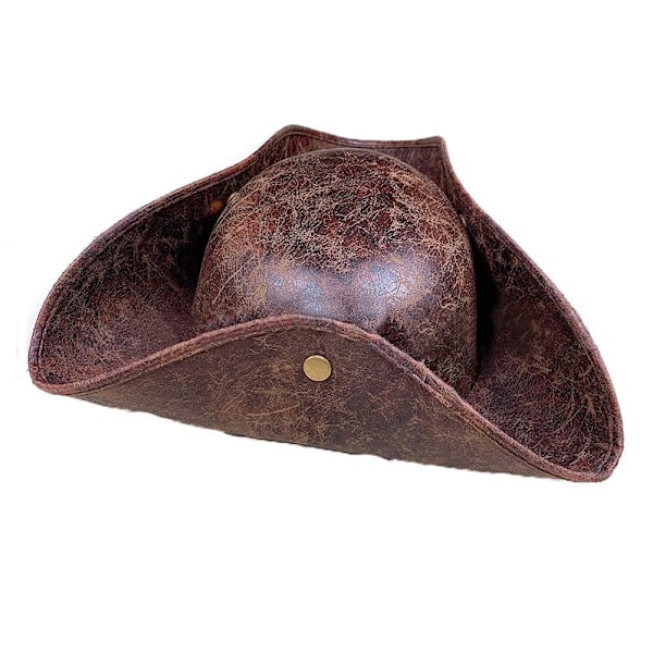 Brun Konstläder Sliten Pirat Tricorn Hatt För Vuxna Män Kvinnor För Kostymtillbehör F9B0