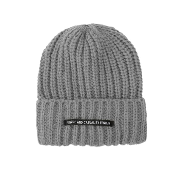 Stickad Ullmössa Trendig Och Mångsidig Stor Huvud Ull Varm Omkrets Kall Mössa Stickad L2A7 Gray One size