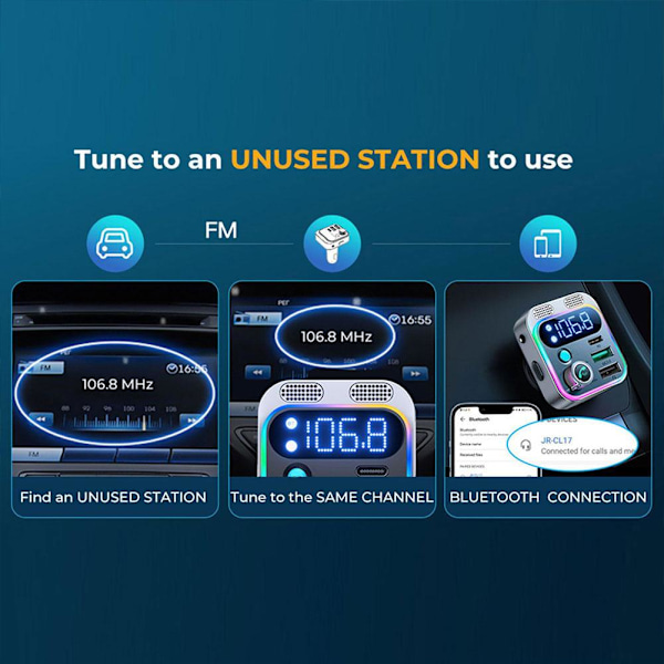 Bluetooth 5.3 FM-sändare MP3 Adapter Laddare Handsfree Dubbla Mikrofoner UK