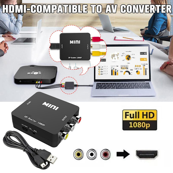 AV Till HDMI-kompatibel Skalare Adapter HD Video Komposit Konverter RCA HOTHOT AV TO HDMI One-size