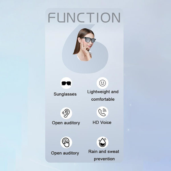 Smarta Trådlösa Bluetooth Solglasögon, Smarta Glasögon, Bluetooth Solglasögon med Öppen Öra Högtalare Headset Hörlurar, Röststyrning & Mikrofon & S