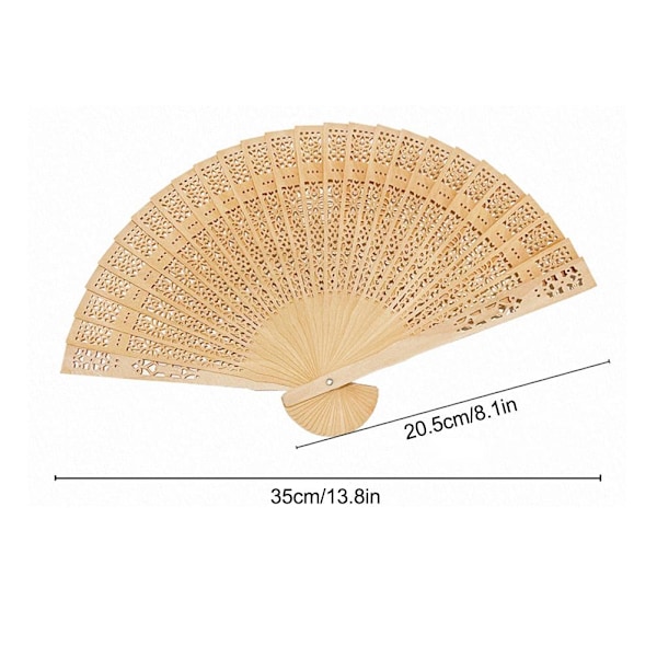 Fläkt av ihåligt sandelträ för bröllop och evenemang - Elegant Full Flush Wood Des M7M7 cross Closed 20.5cm, unfolded 35cm