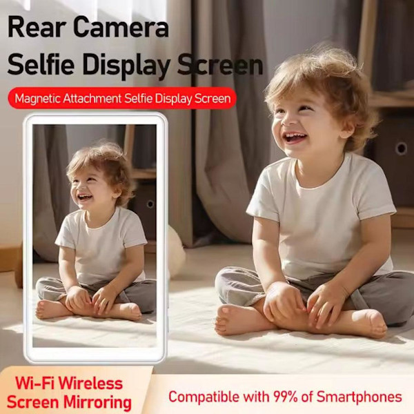 Magnetisk Trådlös Selfie-skärm – 4\" Bakre Kameravy för iPhone & Android, Portabel Selfie-display för Vloggning, Livestreaming Gray 1 pcs
