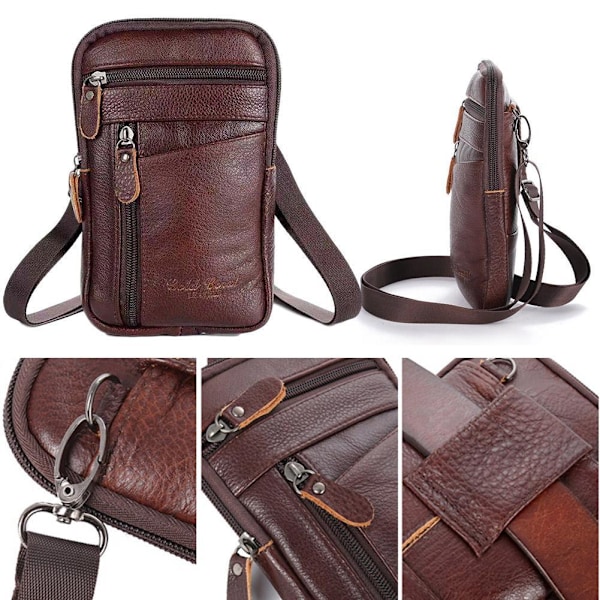 Herr Äkta Läder Mode Telefonficka Bältesväska Midjeväska Crossbody Pack Y brown One-size