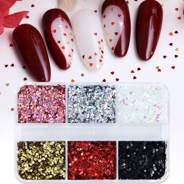 Nagelkonst Paljett Tillbehör Mini Hjärtformade Glitter Nageldekorationer