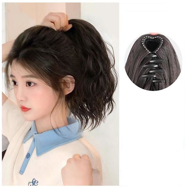 Lockig Hästsvans Förlängning Äkta Hår Hårstycke Dragsko Hårklämma Hästsvans S9P1 black brown 25cm