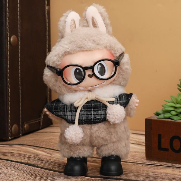 【Endast Kläder】17cm Labubu Kläder V1/v2 Sittande Party Set Dockkläder Klänning Vinyl Kostym Up I8n7 Winter Mocha 1pcs