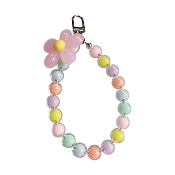 Handledsrem Telefon Lanyard Pärlor Telefonkedja Mobiltelefonrem Mobilkedja J9M4 Colorful pearl pink flower 1set
