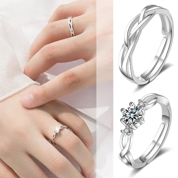 Parringar Kristall Par Bröllop Justerbara Ringar Smycken✨4 Z5M2 A One size
