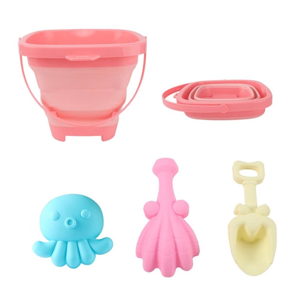Hopfällbar hink för barn, strandleksaker, baby strandlek, sandgrävning Pink 1set