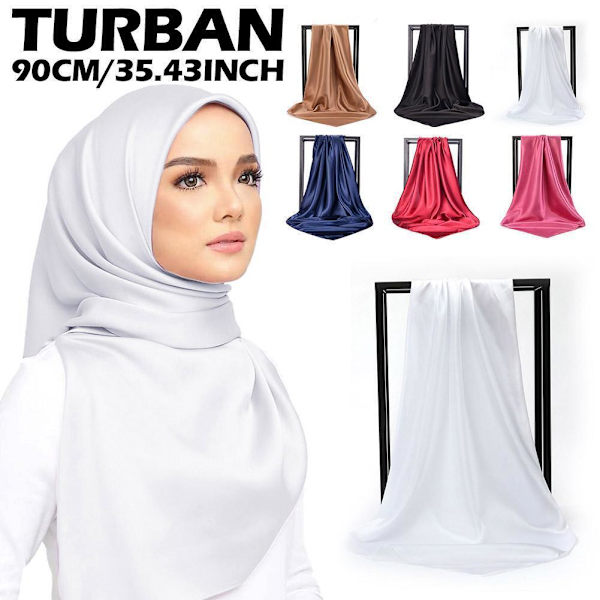 90 cm Dam Sidensatin Sjal Färg Hijab Huvudduk Hårinpackning r F1Y2 khaki 90*90cm