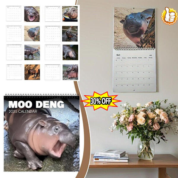 Moo Deng Kalender, Roliga Hippo Väggkalendrar, 2025 Moo Kalendrar Deng 'AU.