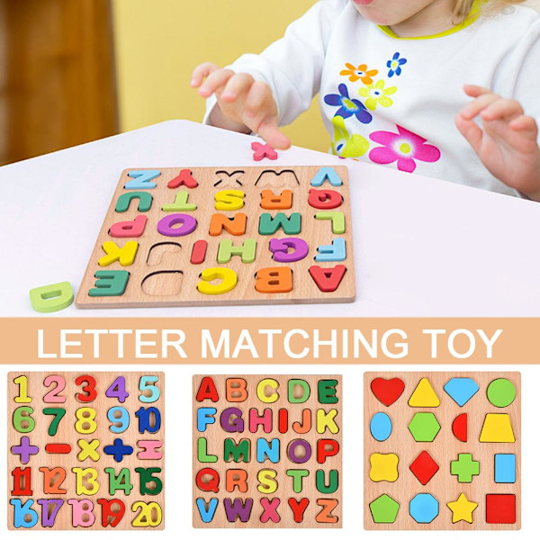 Träpussel Barn Pedagogisk Lärleksak Djurblock Gåva B6 I9M T6Q5 letter onesize