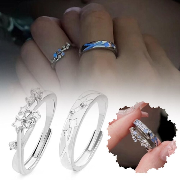 Ringar Stjärnklar Natt Par Nattlysande Ringar Eleganta Utsökta Ringar~ B8W4 J8 B3J6 2 pcs One size
