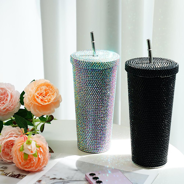 750 ml blinkande sugrör mugg studded bling tumbler prof varm C3 purple 750ml