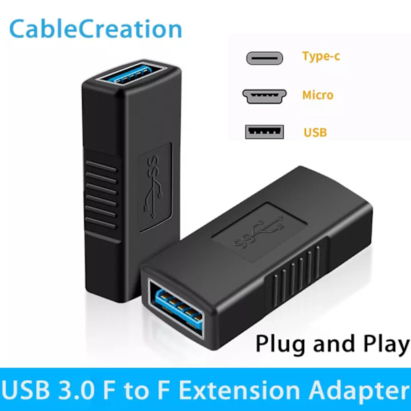 USB 3.0 A Hona till Hona Konverter Adapter Kontakt Kopplare Kabel Förlängare X0U5