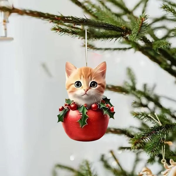 2024 Kattprydnad för Julgran, Julkatt med Tomteluvor Hängande Hänge, Akrylhänge 2D Julkatt Prydnader, Julgran 5 1pcs