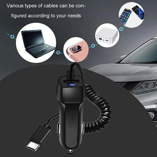 Billaddare Snabbladdare Typ C Micro USB Laddning För iPhone 15 Pro Max /Android