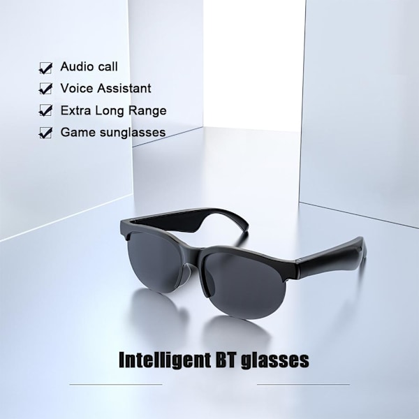 Smarta Trådlösa Bluetooth Solglasögon, Smarta Glasögon, Bluetooth Solglasögon med Öppen Öra Högtalare Headset Hörlurar, Röststyrning & Mikrofon & S