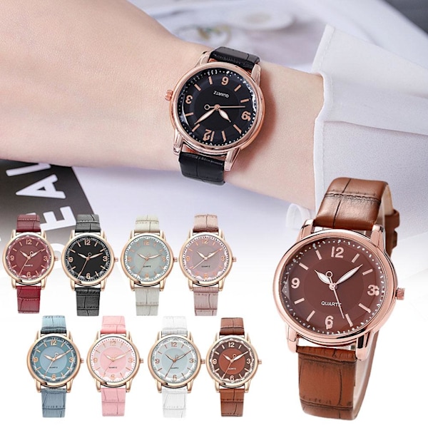Nytt Mode Casual Dam Quartz Klocka PU Läder Färg Armband Flicka Urtavla Klocka Studentpresenter O0X5 Red One size