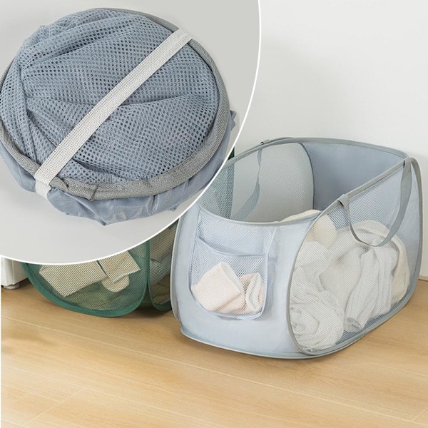 Transparent Mesh Tvättkorg Bärbar Smutsig Leksaksförvaringskorg Tvättkorg Ihålig F7c6 grey 1set