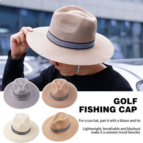 Herr Dam Vikbar Strå Panama Stil Solhatt Sommar Slapp Hatt, Strand S7B2 khaki one size
