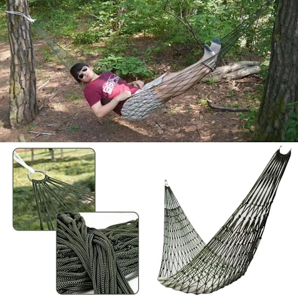 Generisk Utomhus Rese Camping Sport Hängmatta, Utomhus Sport Hängmatta Nät Mesh Nylon Rep Sovbädd Gunga med Krokar för Trädgård Strand Gård