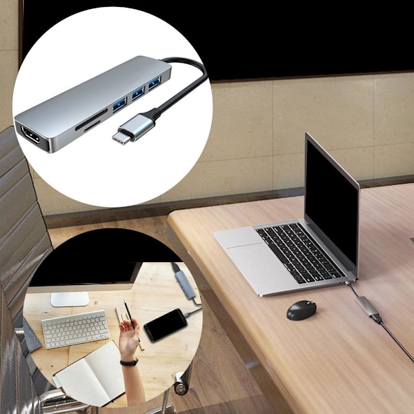 6 i 1 Multi-Port USB C Hub Docking Station 4K Stöds, A3D4 Y2L4 H9W1