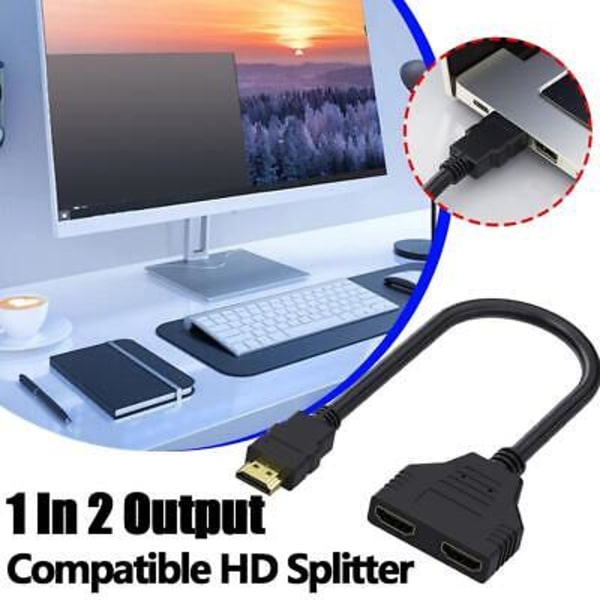 HDMI Splitter Adapterkabel 1 Ingång 2 Utgångar för Kontorsmonitor PC Laptop 1080p*