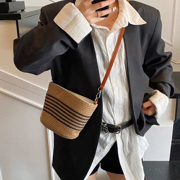 Enkel Retro Sommarvävd Crossbody Väska för Dam, Mångsidig Modeväska Axelremsväska E2d4 Beige&Khaki One size