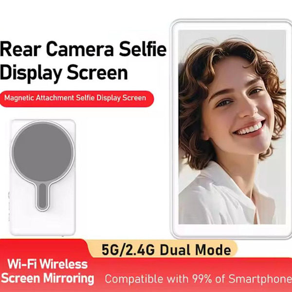 Magnetisk Trådlös Selfie-skärm – 4\" Bakre Kameravy för iPhone & Android, Portabel Selfie-display för Vloggning, Livestreaming White 1 pcs