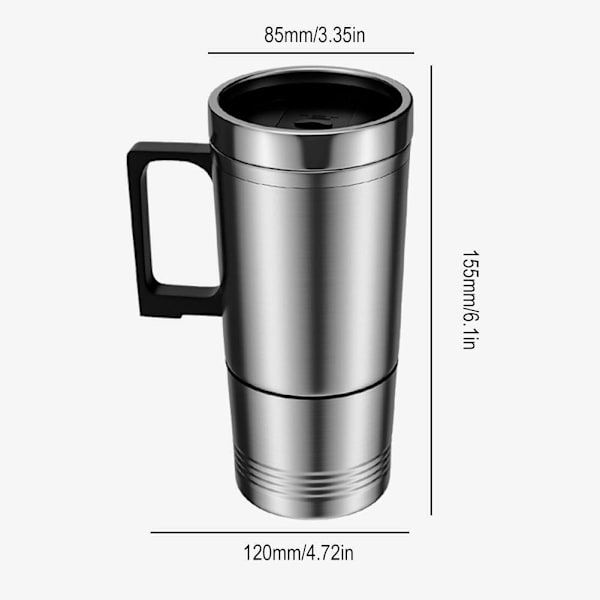 12V/24V Bil Värmekopp Vattenkokare 450ml Stål Kaffe Elektrisk Kopp Snabb~ SilverA 12V