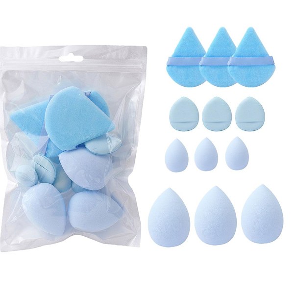 Pudersvamp Set Blå Skönhetsägg Svamp Luftkudde Icke-puder Smink Och Våt Användning Torr I0s5 blue 12pcs