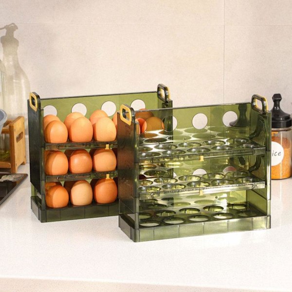 Vändbar Ägg Kylskåpsorganisatör 20/30 Kapacitet Klar Förvaring Kylskåp/s N8X8 greenB three-tier