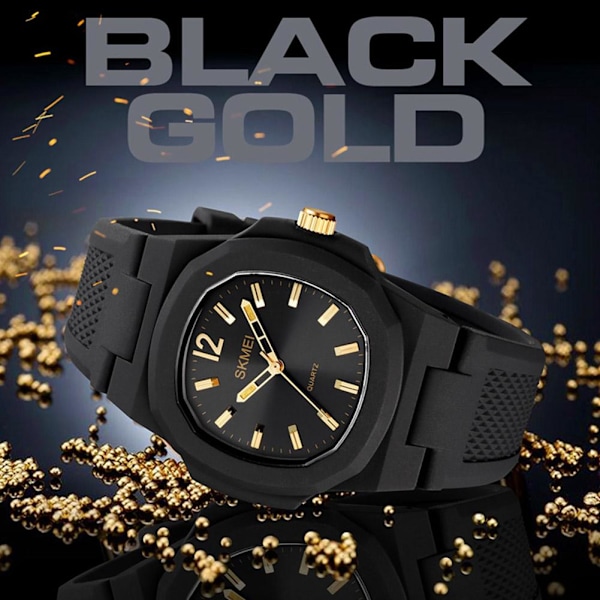 Sportmode Kreativ Hexagonal Student Kvarts Klocka Tonåring Svart Band Silikonklocka E2o1 Golden One size