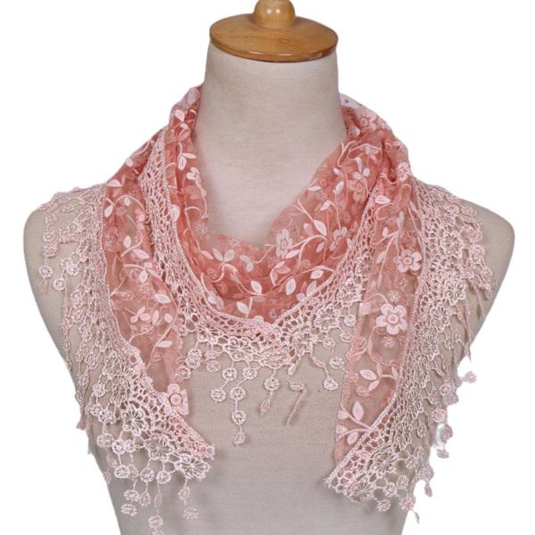 1x Spets Utskuren Tofs Transparent Triangel Sjal Blommiga Scarves Sjalar För Kvinnor pink one-size