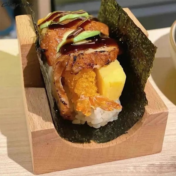 Sushi Taco-hållare i trä, U-formad Sashimi-tallrik, Sushi Hand Roll-hållare Sushi Display Rack Serveringsbricka, Sushi Serveringsbräda Taco Display S three-compartment 1pcs