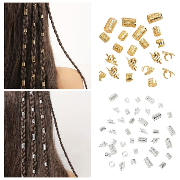 Hårringar för Dreadlocks Hårflätor Ihåliga Hår Hårnål Ring Flätor Pärlklämma Manschetter R2o5 Golden One size