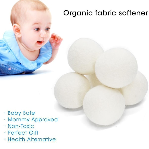 Torkbollar i ull, återanvändbara torkbollar, ullbollar ersätter torkdukar, återanvändbar tvättfleece torrbollssats, tvätt whiteA 6cm 2pcs